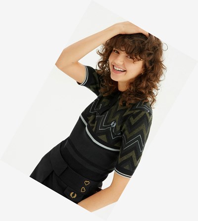 Fred Perry Abstract Knitted Shirt Strikkevarer Dame Grøn | 796384-EHY