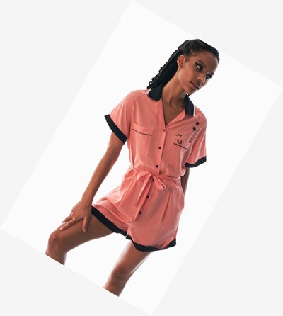 Fred Perry Amy Winehouse Foundation Button-Through Playsuit Kjole Dame Koral | 895410-QAF