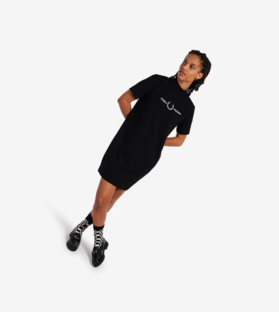 Fred Perry Branded High Neck T-Shirt Kjole Dame Sort | 294870-QRG