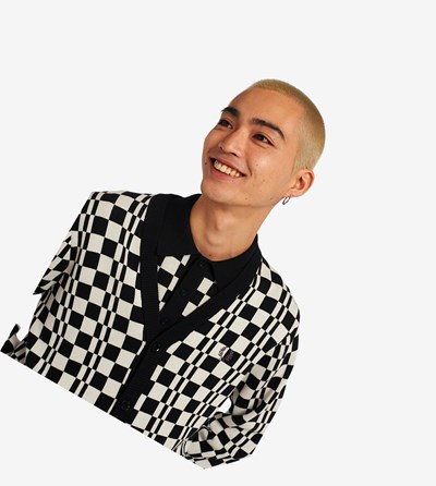 Fred Perry Chequerboard Cardigan Strikkevarer Herre Sort | 453782-LQE
