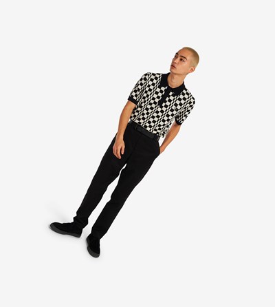 Fred Perry Chequerboard Knitted Shirt Strikkevarer Herre Sort | 798624-WAS