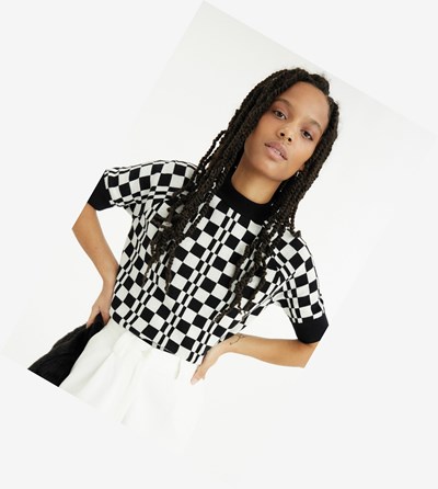 Fred Perry Chequerboard Kort Sleeve Jumper Strikkevarer Dame Sort | 642319-TZD