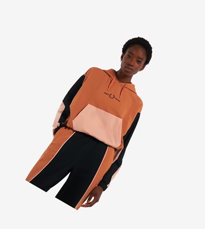 Fred Perry Colour Block Hætte Sweatshirt Dame Hvide | 497016-JVD