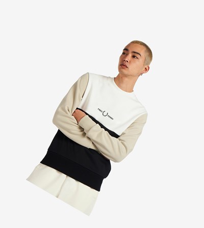 Fred Perry Colour Block Sweatshirt Herre Beige/black | 276483-HGK