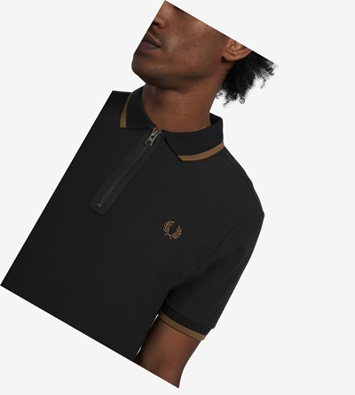 Fred Perry Half Zip Polo Shirt Herre Sort | 895172-XGK