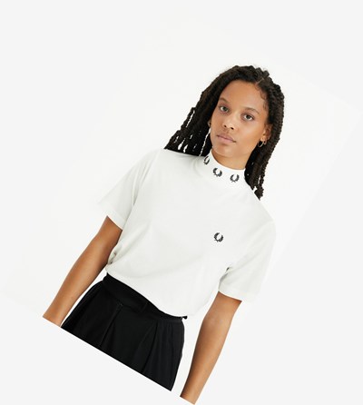 Fred Perry Laurel Wreath High Neck T Shirts & Toppe Dame Hvide | 182473-YIJ