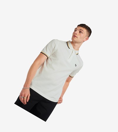 Fred Perry M3600 Polo Shirt Herre Hvide Guld Mørkeblå | 287459-PVI
