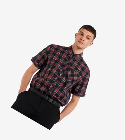 Fred Perry Made In England Kort Sleeve Tartan Skjorte Herre Sort | 934517-ONY