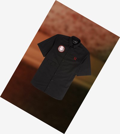 Fred Perry Raf Simons Kort Sleeve Patch Detail Skjorte Herre Sort | 571462-OTI