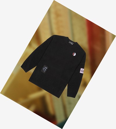 Fred Perry Raf Simons Oversized Laurel Wreath Jumper Strikkevarer Herre Sort | 710892-WBA