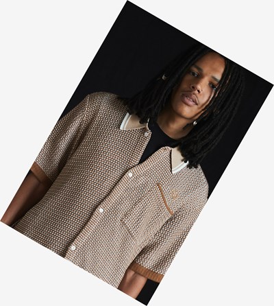 Fred Perry Reissues Two Colour Knitted Shirt Strikkevarer Herre Brune | 712480-ILW