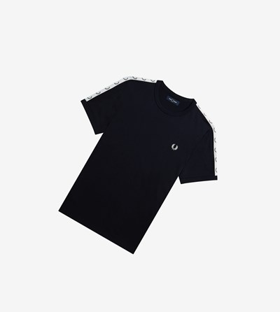 Fred Perry Taped Ringer T Shirts Herre Mørkeblå | 768102-CBE
