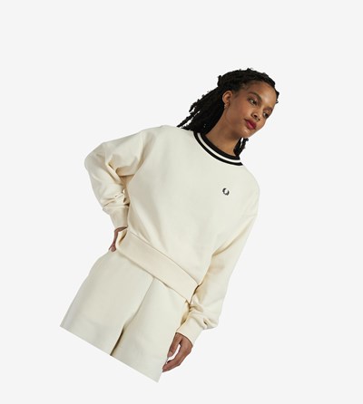 Fred Perry Zip Detail Sweatshirt Dame Hvide | 760825-MXU