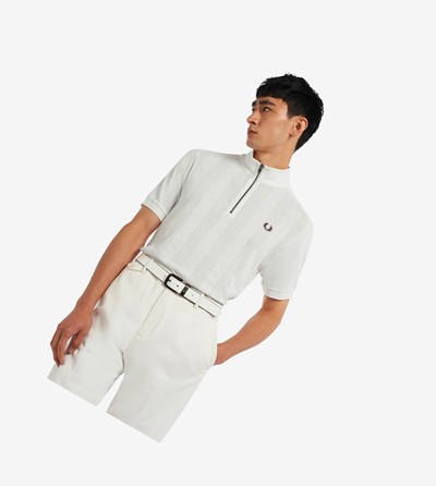 Fred Perry Zip Neck Raglan Sleeve Polo Shirt Herre Hvide | 510967-DXW