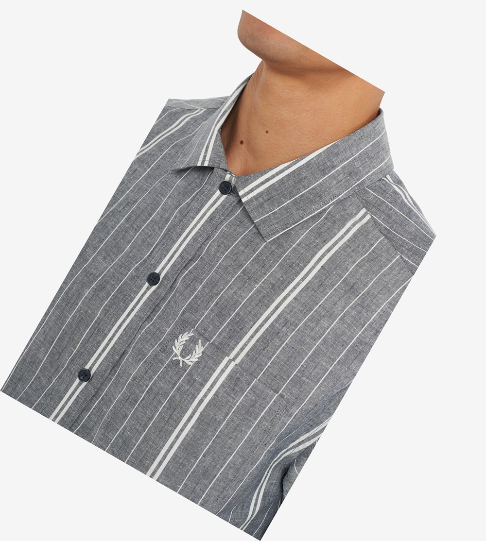 Rusten besværlige sfærisk Nyeste Fred Perry Skjorte - Fine Stripe Herre Mørkeblå